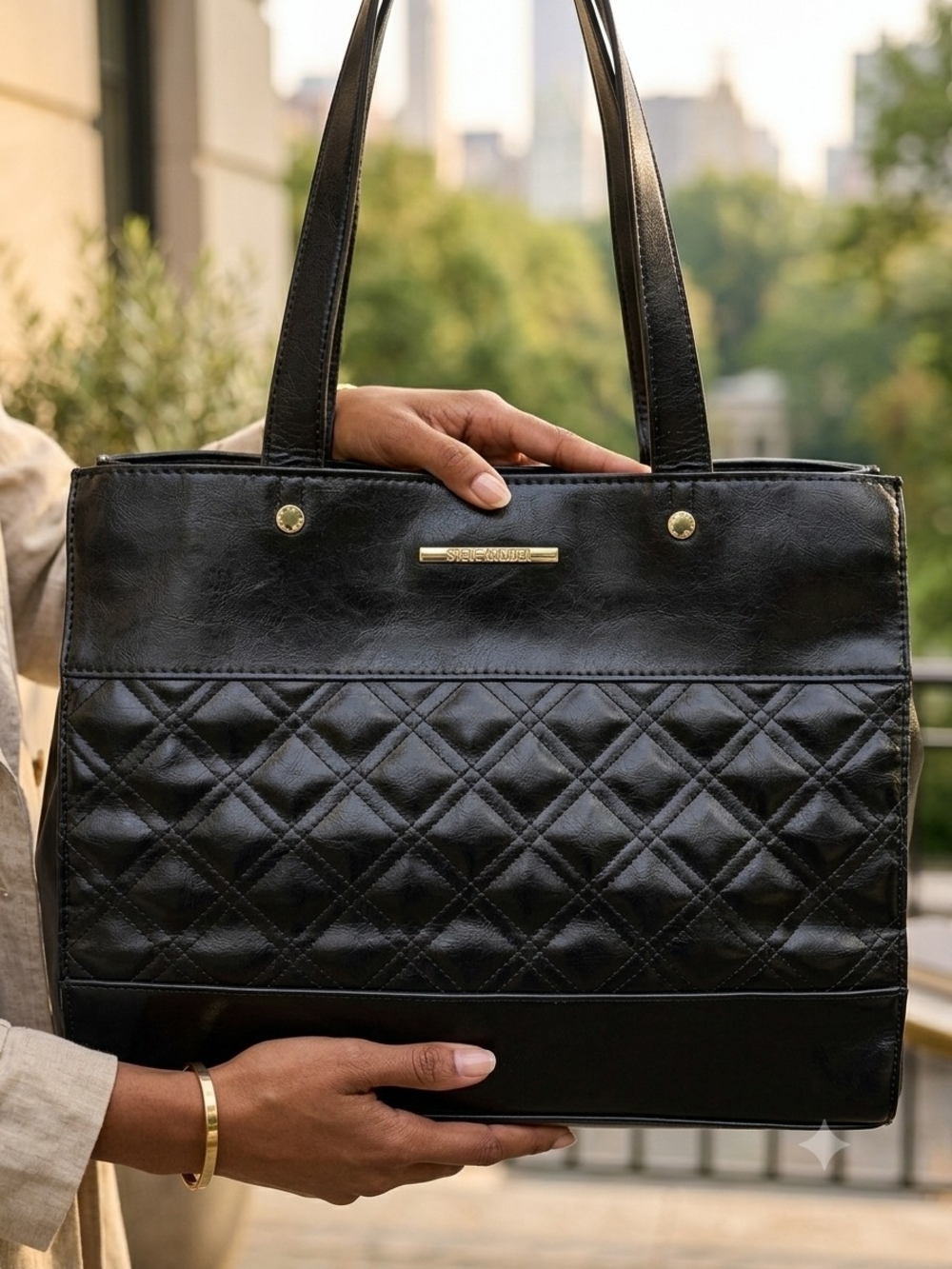 Steve Madden Quilted Tote Bag Purse Clutch Officecore Mob Wife Quiet Luxury - Picture 4 of 13